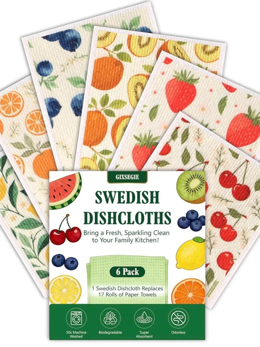 Swedish Dishcloths for Kitchen, 6 Pack Reusable Paper Towels